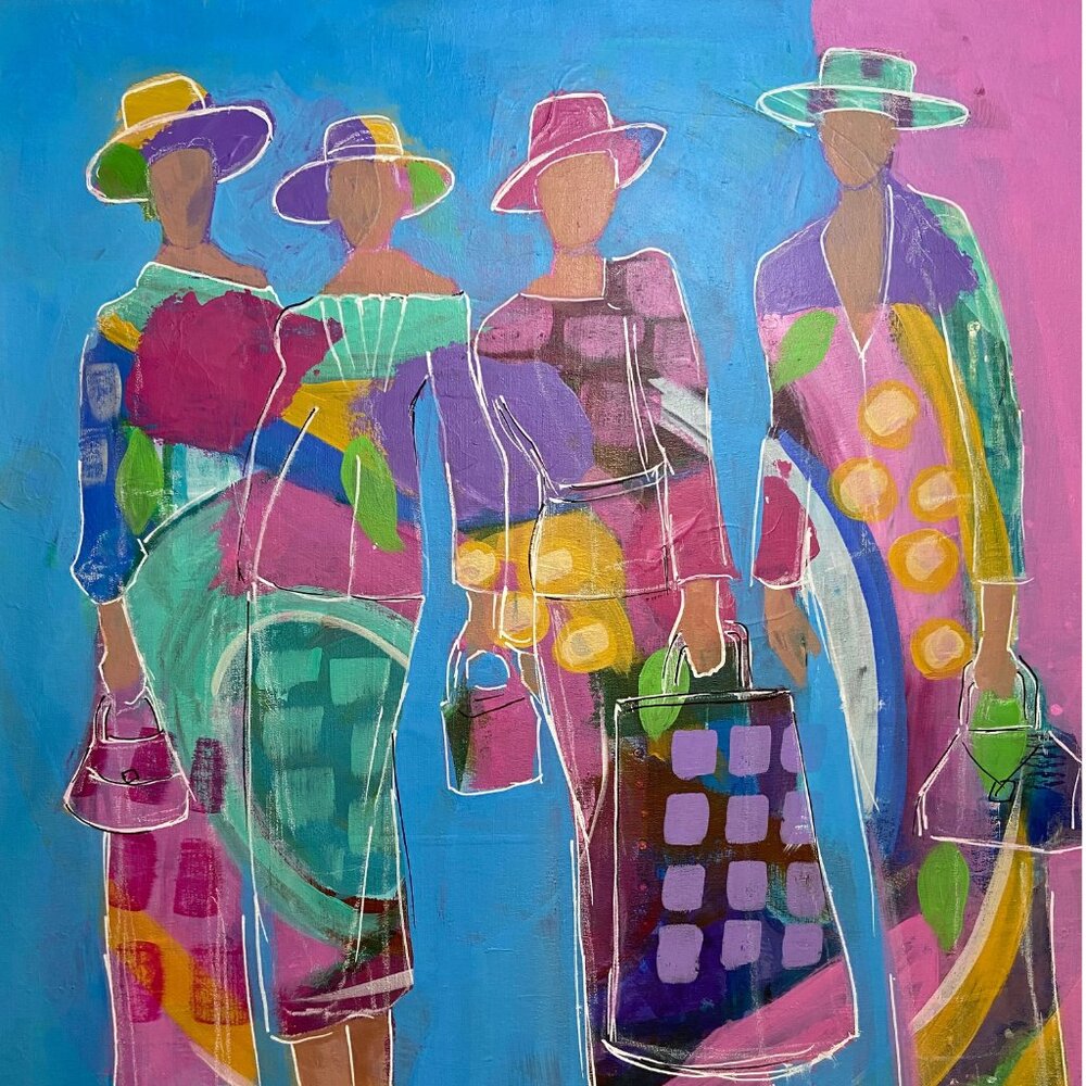 Colorful Original Acrylic Painting Ladies Strike A Pose on Canvas Sheet Wall Art - Picture 7 of 8